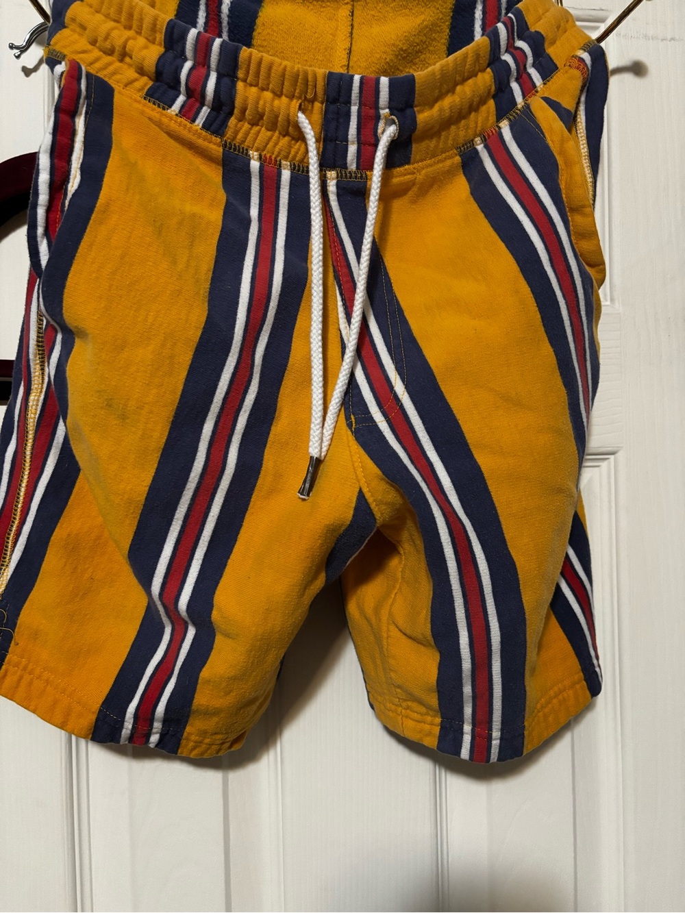 Men's Yellow Striped Cotton Shorts with Navy & Red